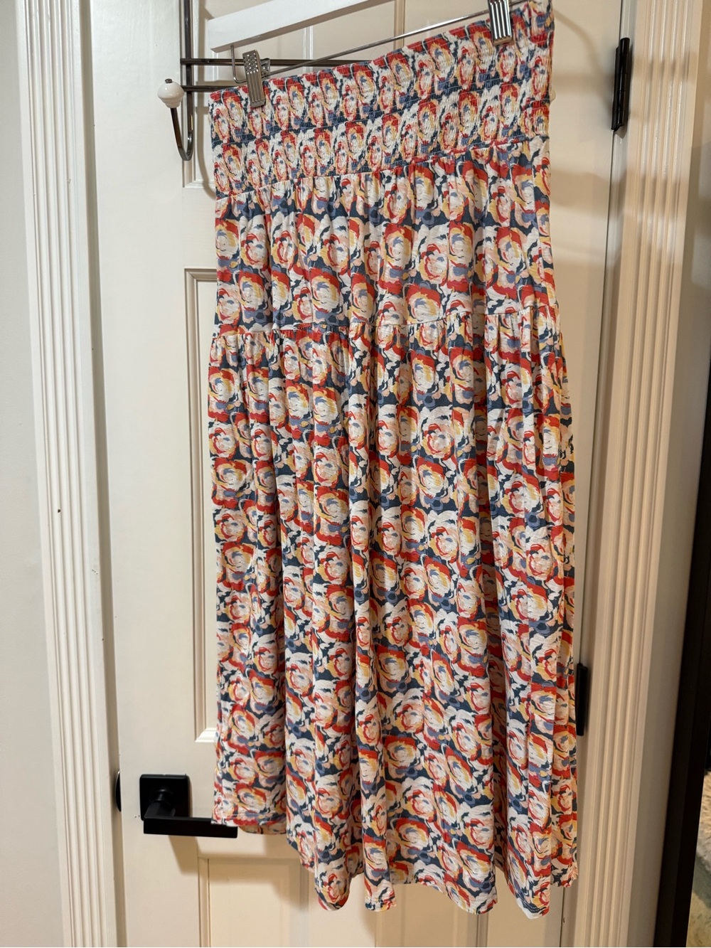 Nation LTD Printed Smocked Midi Skirt in Red, Blue & Cream